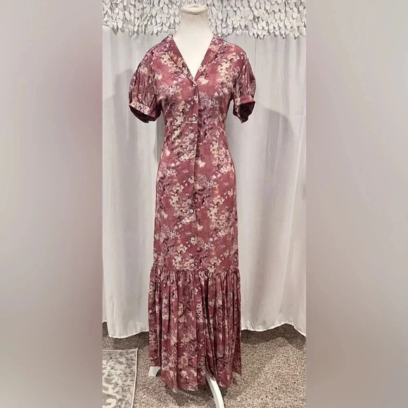 NWT CAROLINE CONSTAS Nancy Floral Silk Puff-Sleeve Maxi Dress Ex Small Authentic - Picture 7 of 16